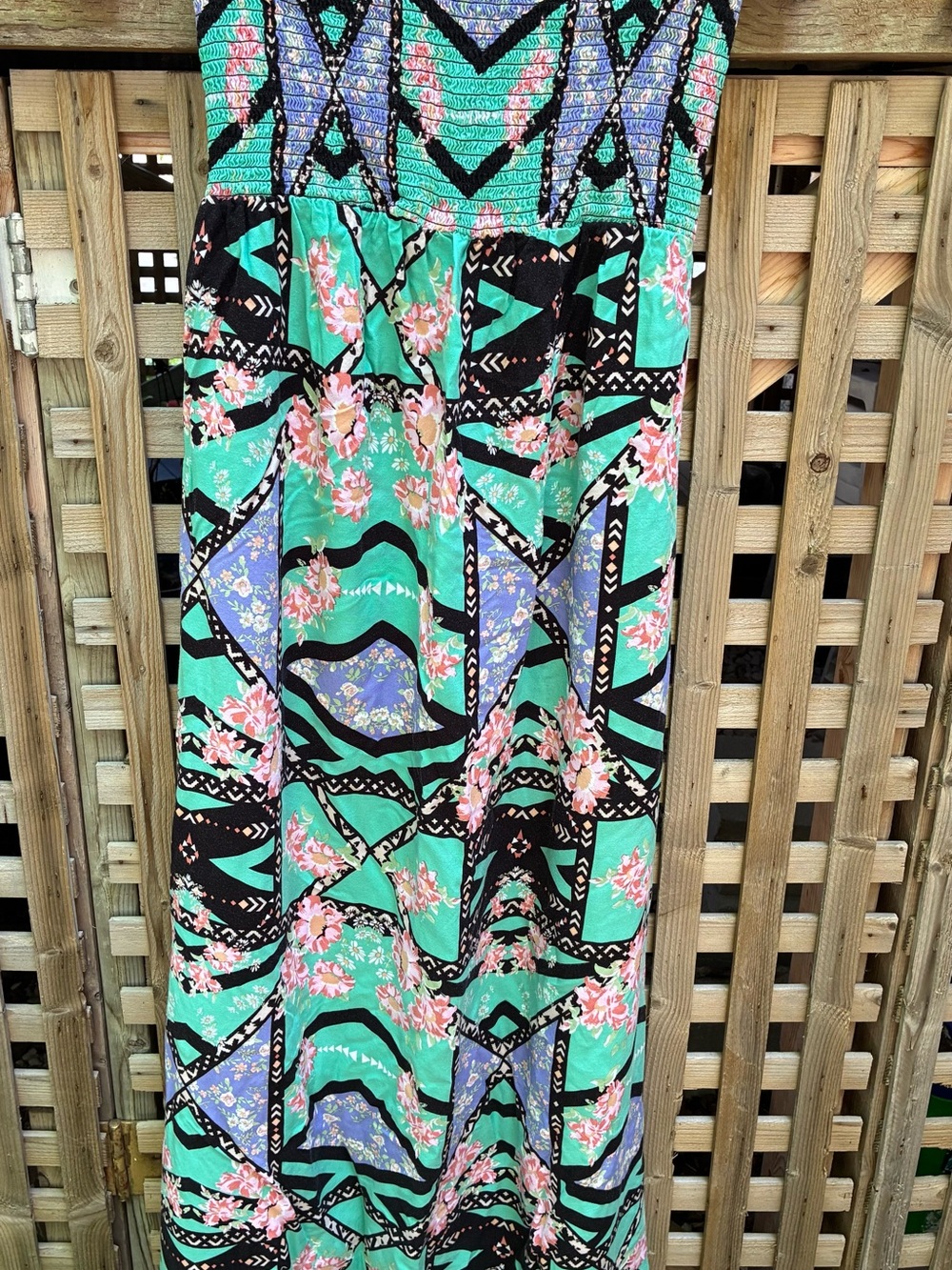 George Strapless Maxi Dress in Mint Green, Black & Lavender Floral